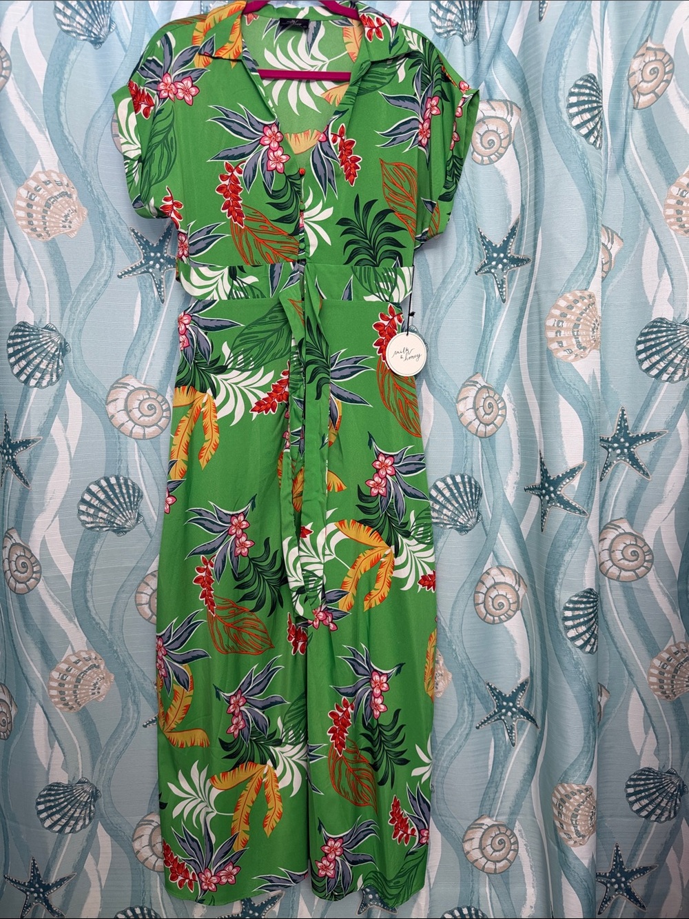 Green Tropical Floral Maxi Dress